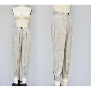 Vintage Beige Linen Ankle Pants - High Waisted Pants - Tapered Pants XXS XS